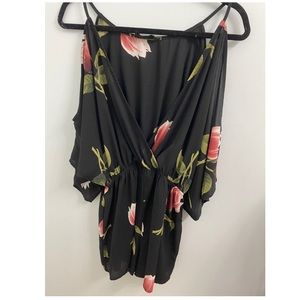 Aubrey 3+1 Flowy Cold Shoulder Deep Plunge Romper